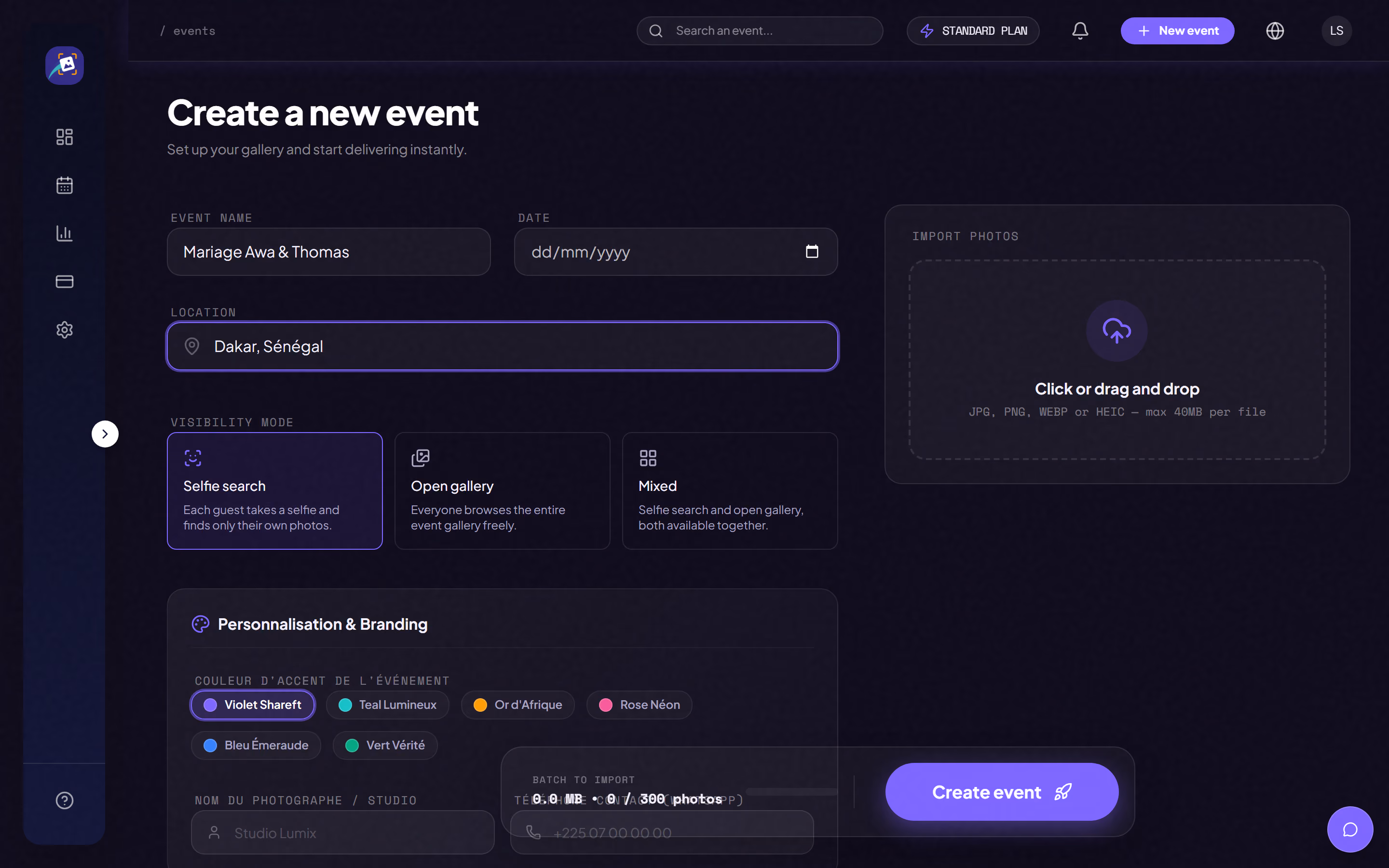 Screenshot of the SHAREFT interface